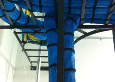 Blue overhead network cable rolls